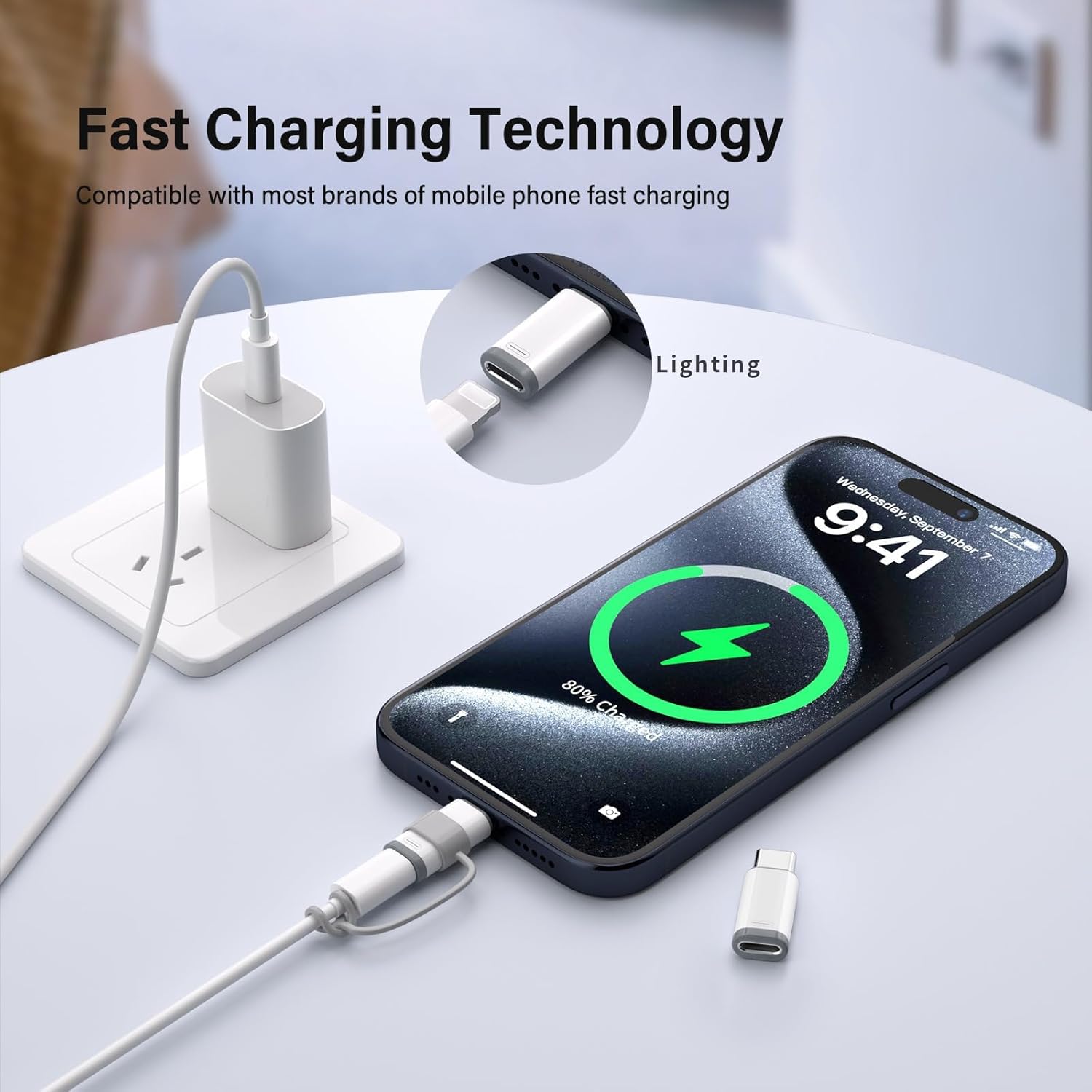 2 Pack Lightning to USB C Adapter for iPhone 15
